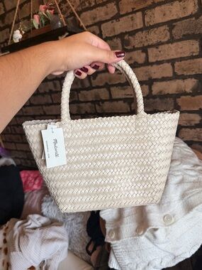 Madewell Alabaster The Handwoven Mini Leather Tote Top Handle Bag NWT Coastal